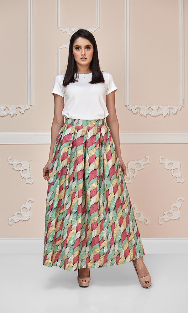 Calla Lily Maxi Skirt in Green and Pink